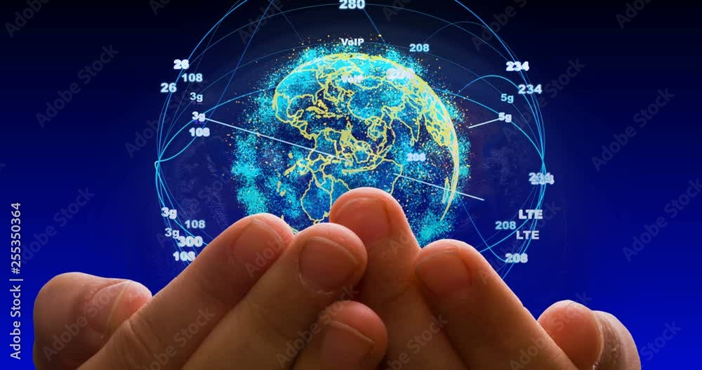 Poster abstract globe with particles and plexus structure. digital technology planet with continent forming