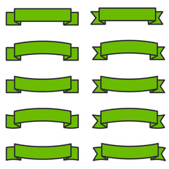 Illustration of green ribbons. Flat design ribbons with dark frames.