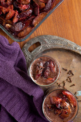 Chocolate smoothie -milkshake with plums and cloves