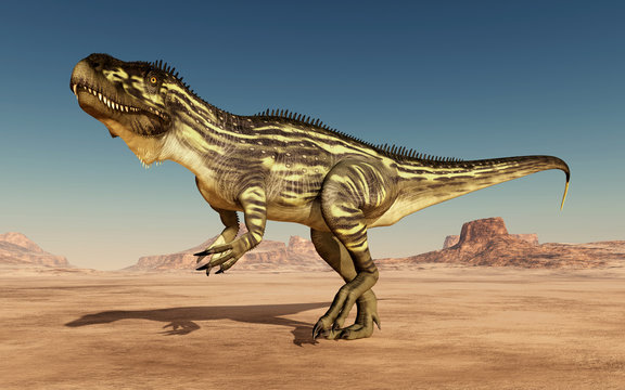 Dinosaurier Torvosaurus in der Wüste