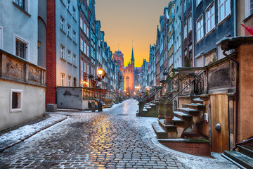 Old european street Mariacka in Gdansk, Poland