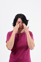 woman with eyes on white background