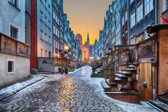 Old european street Mariacka in Gdansk, Poland