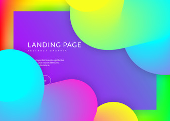 Landing page. Vivid gradient mesh. Holographic 3d backdrop with modern trendy blend. Molecular app, banner template. Landing page with liquid dynamic elements and fluid shapes.