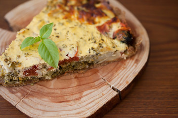 Piece of Vegetable pie with broccoli