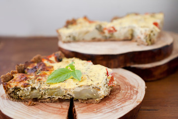 Piece of Vegetable pie with broccoli