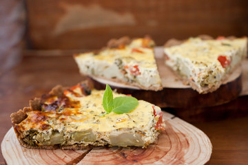 Piece of Vegetable pie with broccoli
