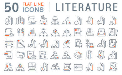 Set Vector Line Icons of Literature.