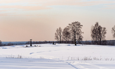 winter landscape at sunset