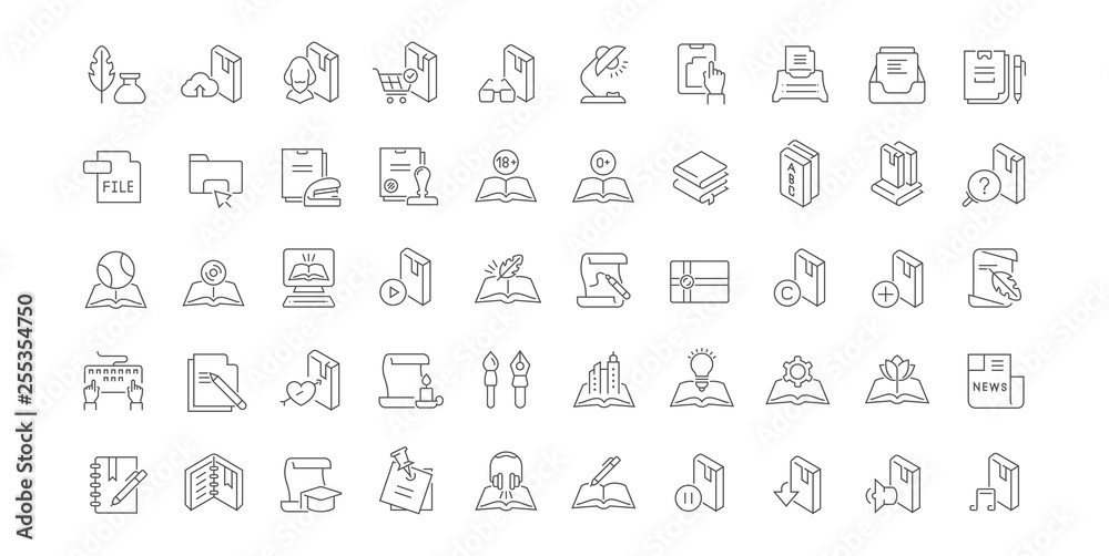 Wall mural set vector line icons of literature.