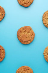 Background with oatmeal cookies. Flat lay in. Top view.