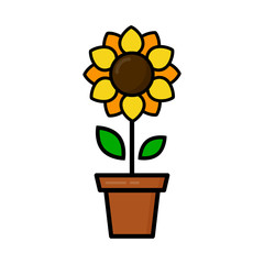 Obraz premium cartoon cute sunflower in a pot vector