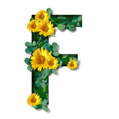 tropical flora flower font alphabet f design with paper cut style on white background