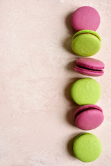 Homemade french almond cookies macarons.Top view with copy space.