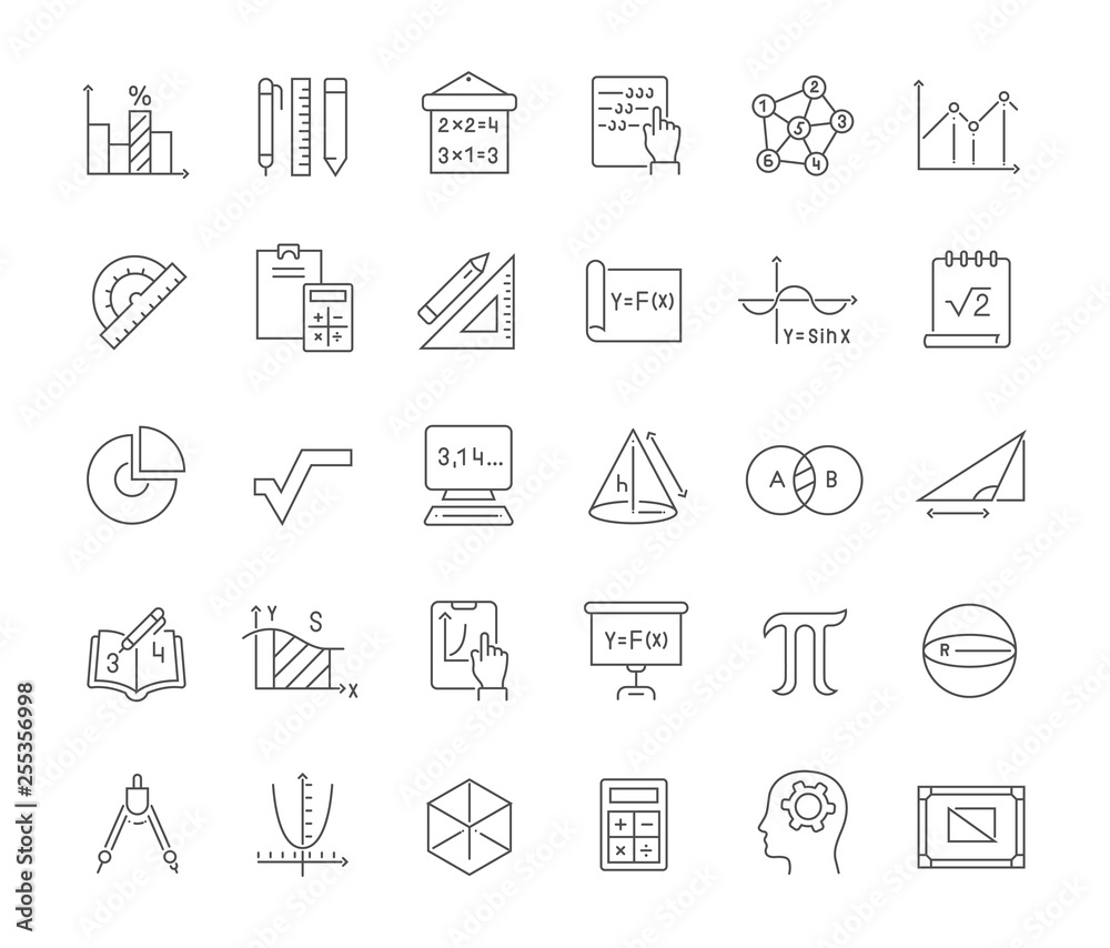 Wall mural set vector line icons of math.