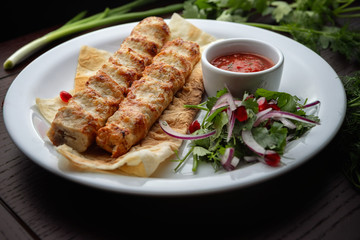 lula kebab with herbs and sauce, Chicken