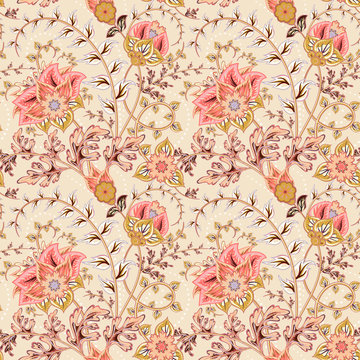 Traditional oriental seamless paisley pattern. Vintage flowers. Decorative ornament backdrop for fabric, textile, wrapping paper, card, invitation, wallpaper, web design.