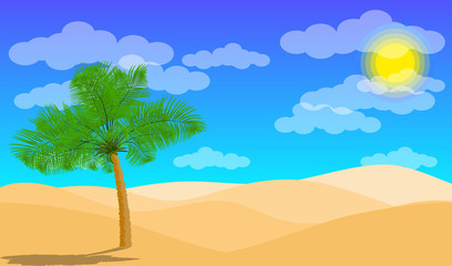Fototapeta na wymiar Desert landscape with palm and sand desert. Paper layers as desert design