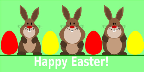 Happy Easter! Easter greeting card, Cartoon rabbit