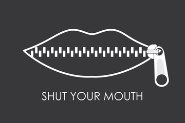 Shut your mouth concept.Lips zipped. Woman's mouth with zipper closing lips shut. © naum