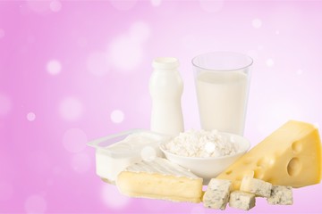 Fresh Dairy Products, Milk and Cheese isolated on white background