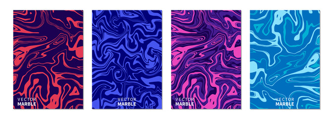 Liquid marble texture. Vertical banners set with abstract background. Dynamic fluid art splash. Vector design layout for flyers, posters, business cards and invitations. - 255360585