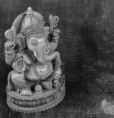 Ganesha statue in black and white. Lateral view.