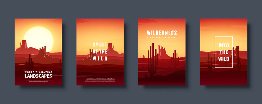 Desert trip. Extreme tourism and travelling. Back to nature. Sands. Exploring Africa. Horizont line with sky. Mountaines. Vector illustration.