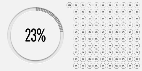 Set of circle percentage diagrams (meters) from 0 to 100 ready-to-use for web design, user interface (UI) or infographic - indicator with gray