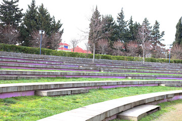 	 The seats on the stairs	