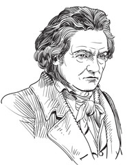 Ludwig van Beethoven portrait in line art illustration