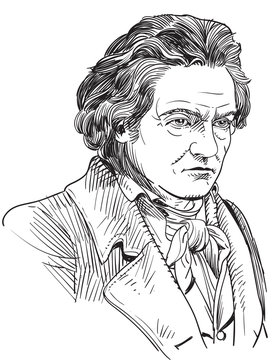 Ludwig van Beethoven portrait in line art illustration