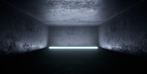 Empty high detailed concrete room with light stripes and reflections.  3D illustration. 