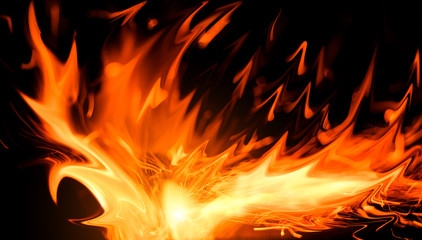 Fire flames on black background.