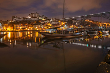Boats on the Douro River near Luis Bridge in Porto