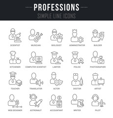 Obraz na płótnie Canvas Set Vector Line Icons of Professions.