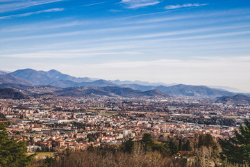 Panoramic view of the Alps and Bergamo, Italy