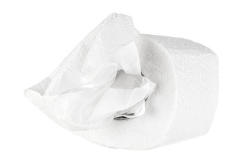 toilet paper on white background