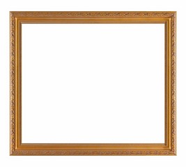 Golden frame for paintings, mirrors or photo isolated on white background	