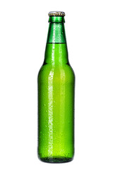 Bottle of light beer isolated on white background close up