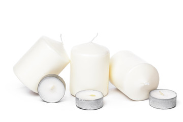 White Wax Candles Lights Isolated on White Background