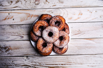 donuts on a wooden background