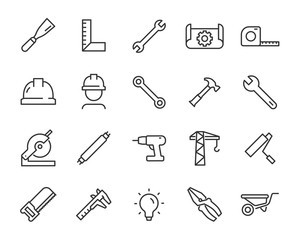 set of work icons, such as engineer, carpenter, construction, builder