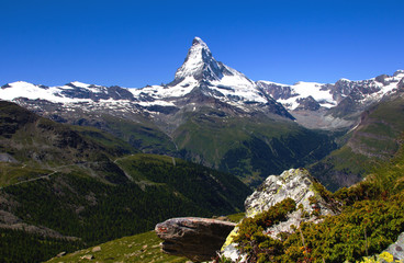Summer in Zermatt with a lovely view of the Materhorn. Nice view in Switzerland.