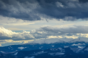 View of the dramatic landscape with snowy mountains. The Kralova Hola, peak in Low Tatras National Park, Slovakia, Europe. © Viliam