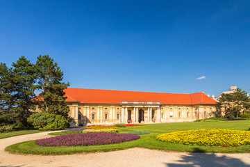 Fototapeta na wymiar View of Lednice castle with a beautiful garden at sunny day, Czech Republic, Europe.