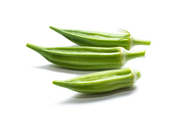 Okra (Abelmoschus esculentus (L.) Moench) isolated in white background.