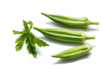 Okra (Abelmoschus esculentus (L.) Moench) isolated in white background.