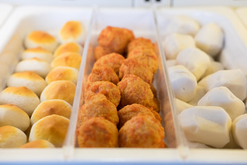 Variety of meatballs for cooking soup and steamboat.