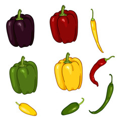 Vector Set of Cartoon Chilli and Paprika Peppers
